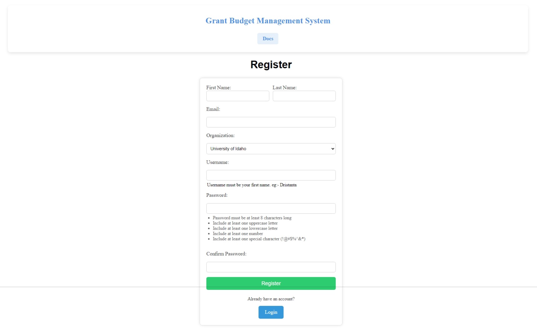 Register Page Screenshot